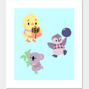 Cute Kawaii Animals Having Fun Peacefully Posters and Art